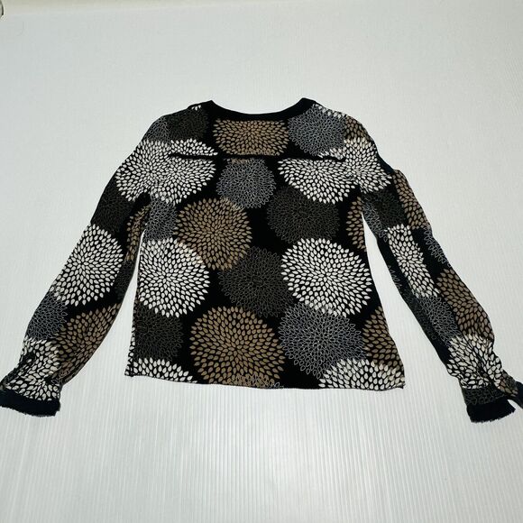 Tory Burch Blouse Top Size 2 Black Multi Floral 100% Silk Balloon Sleeve - Picture 2 of 7